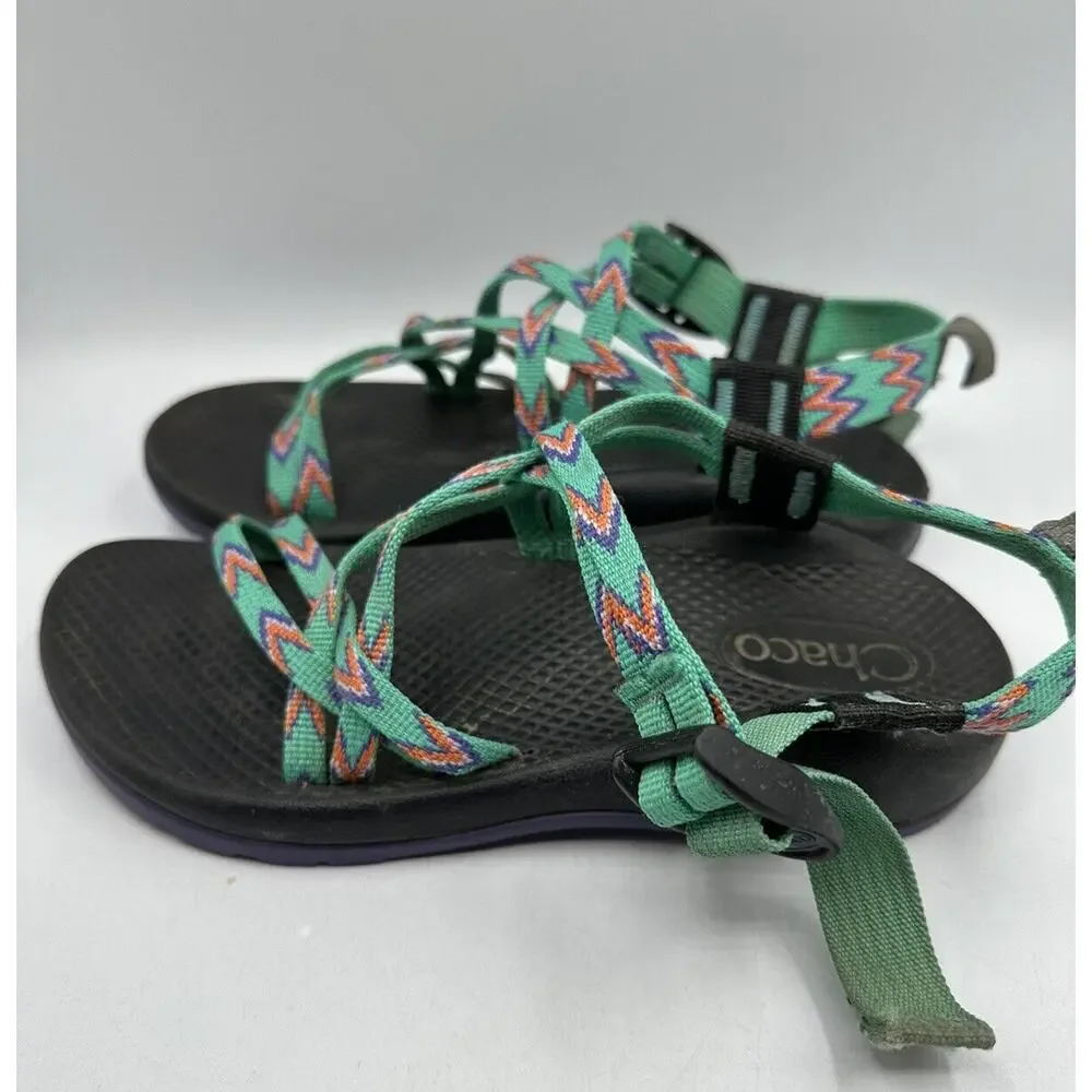 Chaco ZX/1 Youth Girls Sz 3 Shoes Green Purple Strappy Adjustable Hiking Sandals
